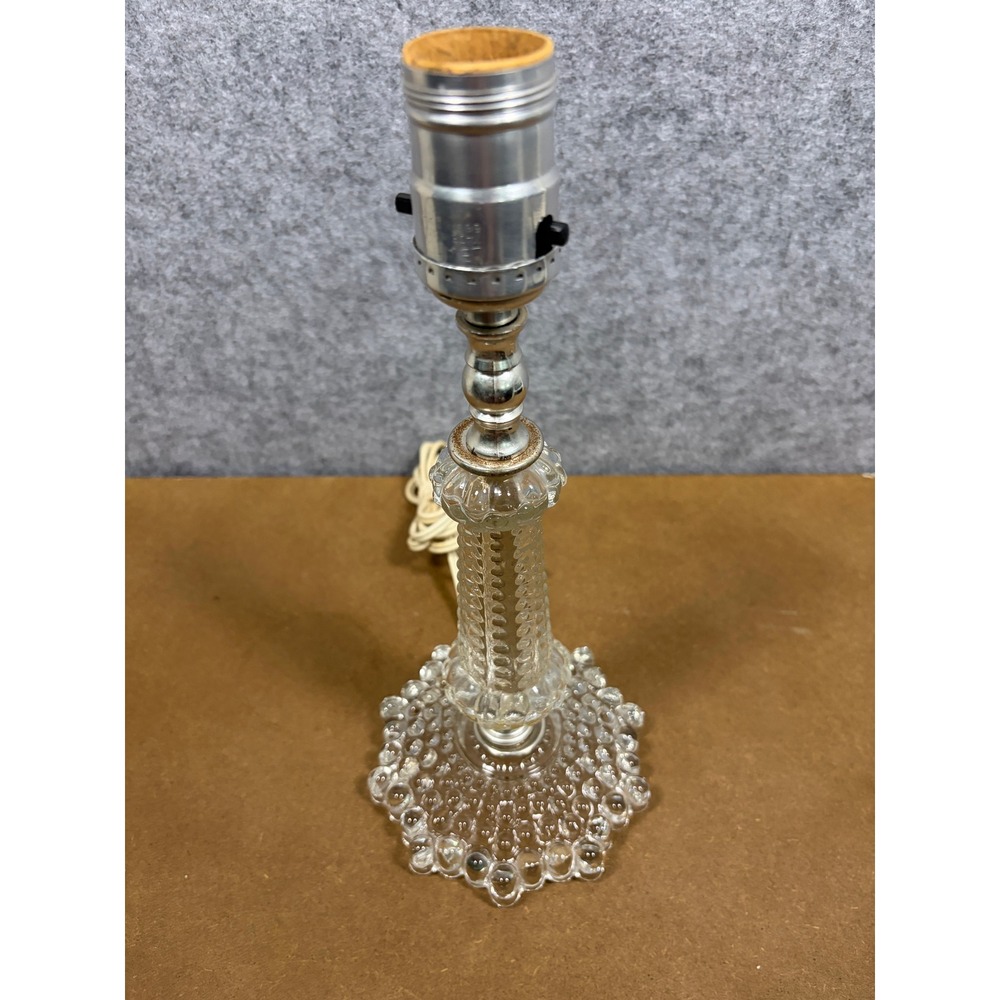 Vintage Clear HobnailGlass Table Lamp Base Mid Century Modern Scalloped Pedestal